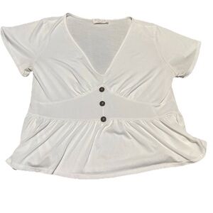 Lavender Field White V-Neck Blouse with Button Detail